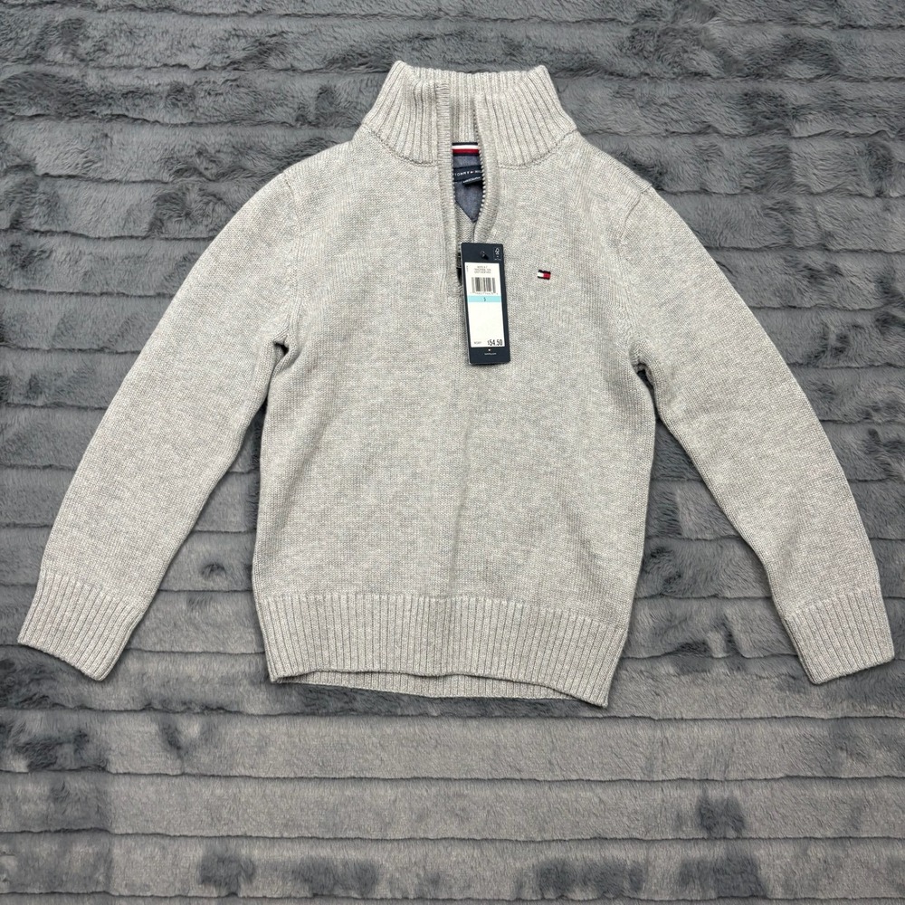 Tommy Hilfiger Boys Grey Heather Quarter Zip Sweater Mock Neck Size 5 TBHGF00B
